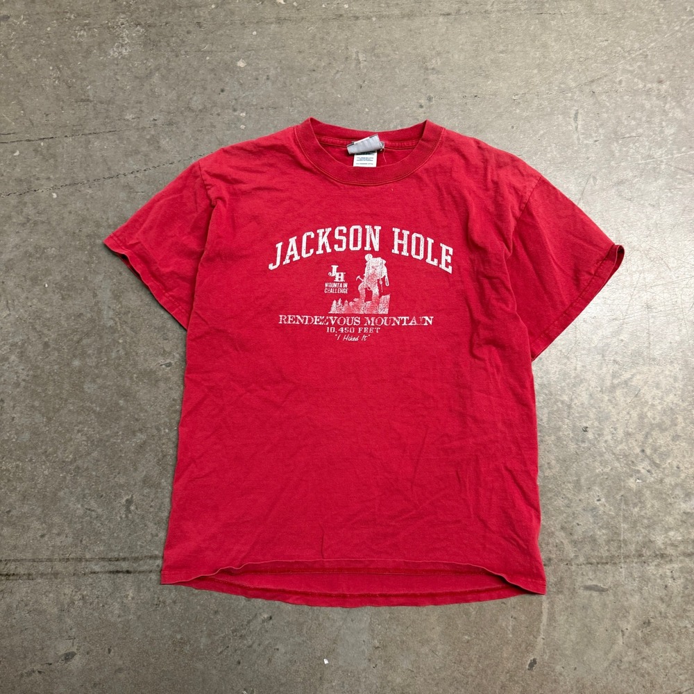 J. America Jackson Hole Rendezvous Mountain Red Graphic T-Shirt Mens Medium